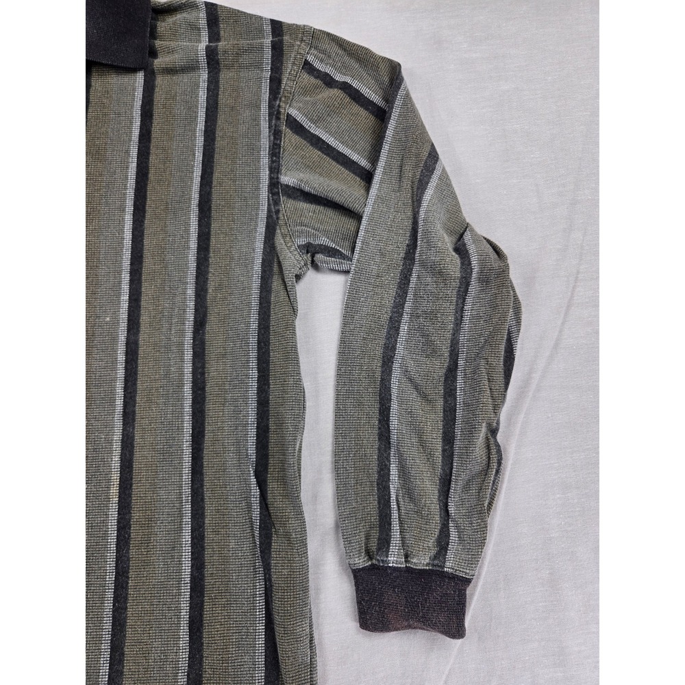 St Johns Bay Mens Long Sleeve Striped Polo Shirt Olive Gray Cotton Small - Picture 6 of 12